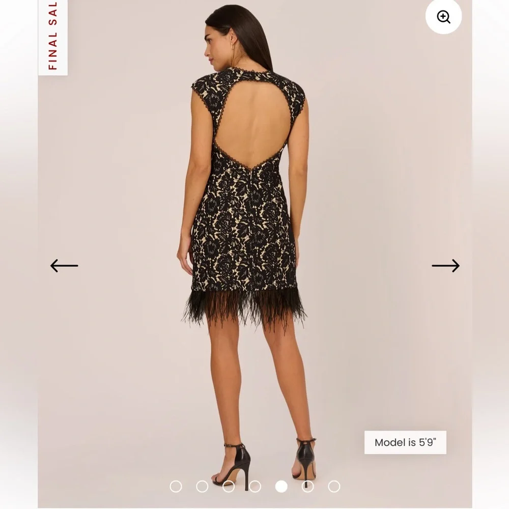 Aidan by Aidan Mattox Cap Sleeve Lace Cocktail Dress with Feather Trim in Black - Picture 5 of 15